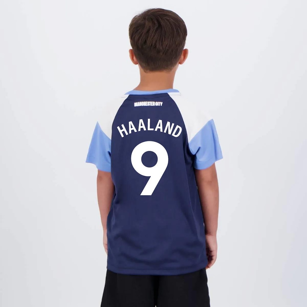 Camisa Manchester City Haaland 9 Irwell Infantil Marinho