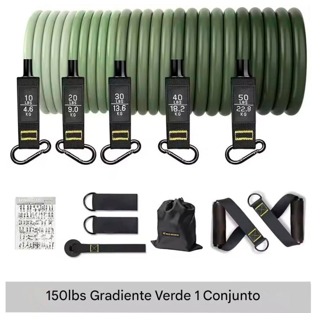 Kit Multi Extensores Elásticos Gold Sports Super Pro até 70Kgs