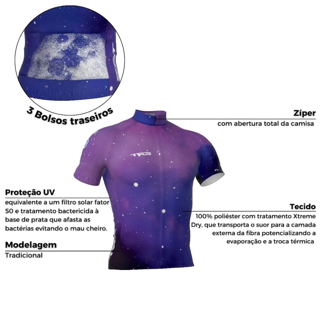 Imagem 3 do produto Camisa de Ciclismo ERT Classic Lunar proteção UV - Unissex