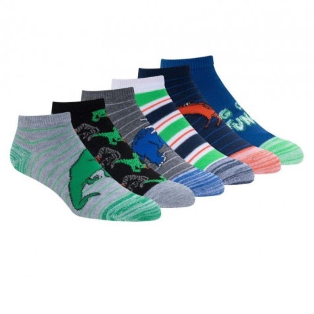 Meia Cano Curto Skechers Dino Stripe Socks - 6 Pares - Infantil