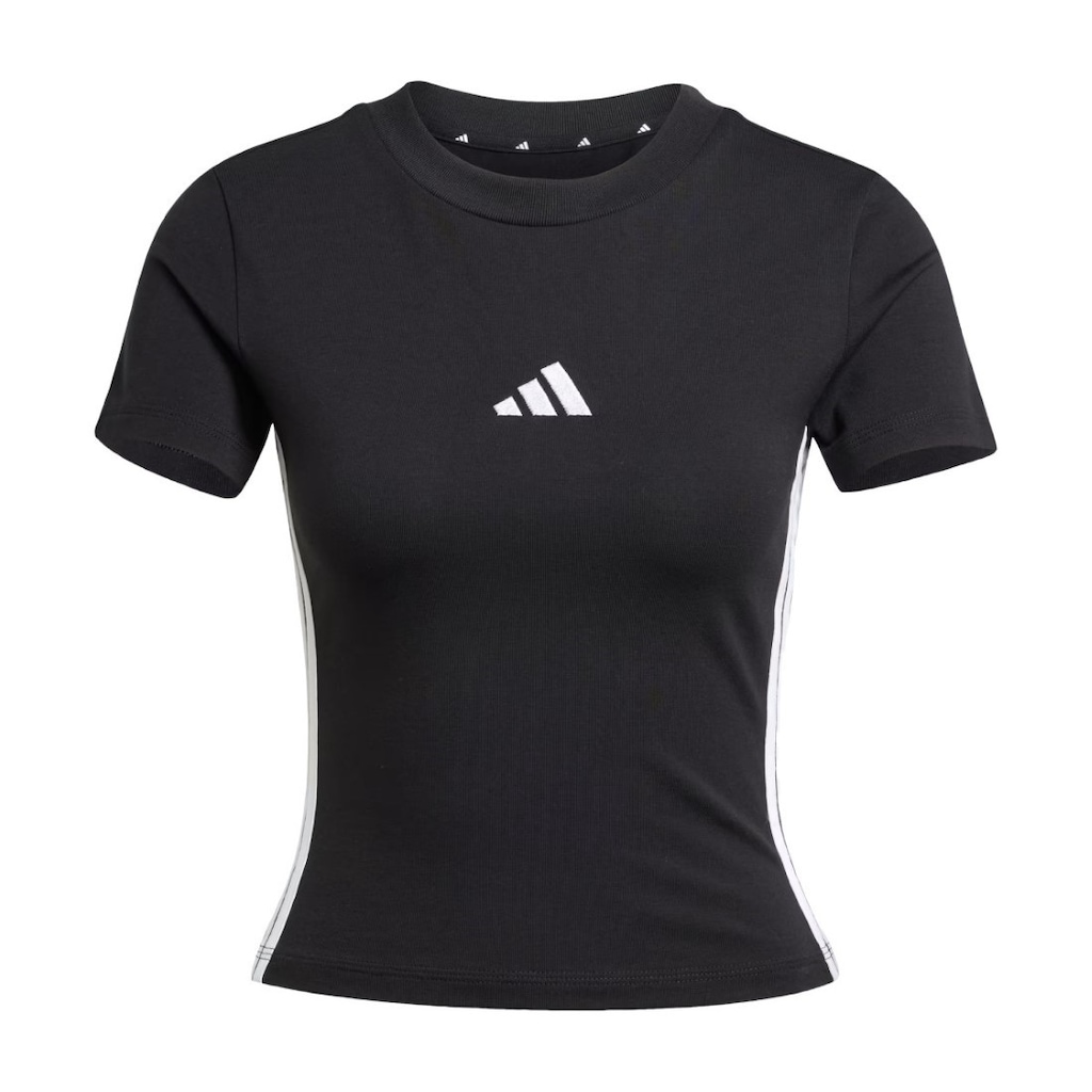 Camiseta Cropped adidas Baby Look 3 Listras - Feminina