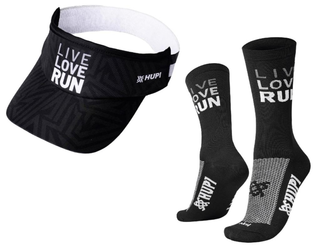 Kit de Corrida Viseira Hupi Live Love Run + Meia (Tamanho 36-42 ) - Unissex