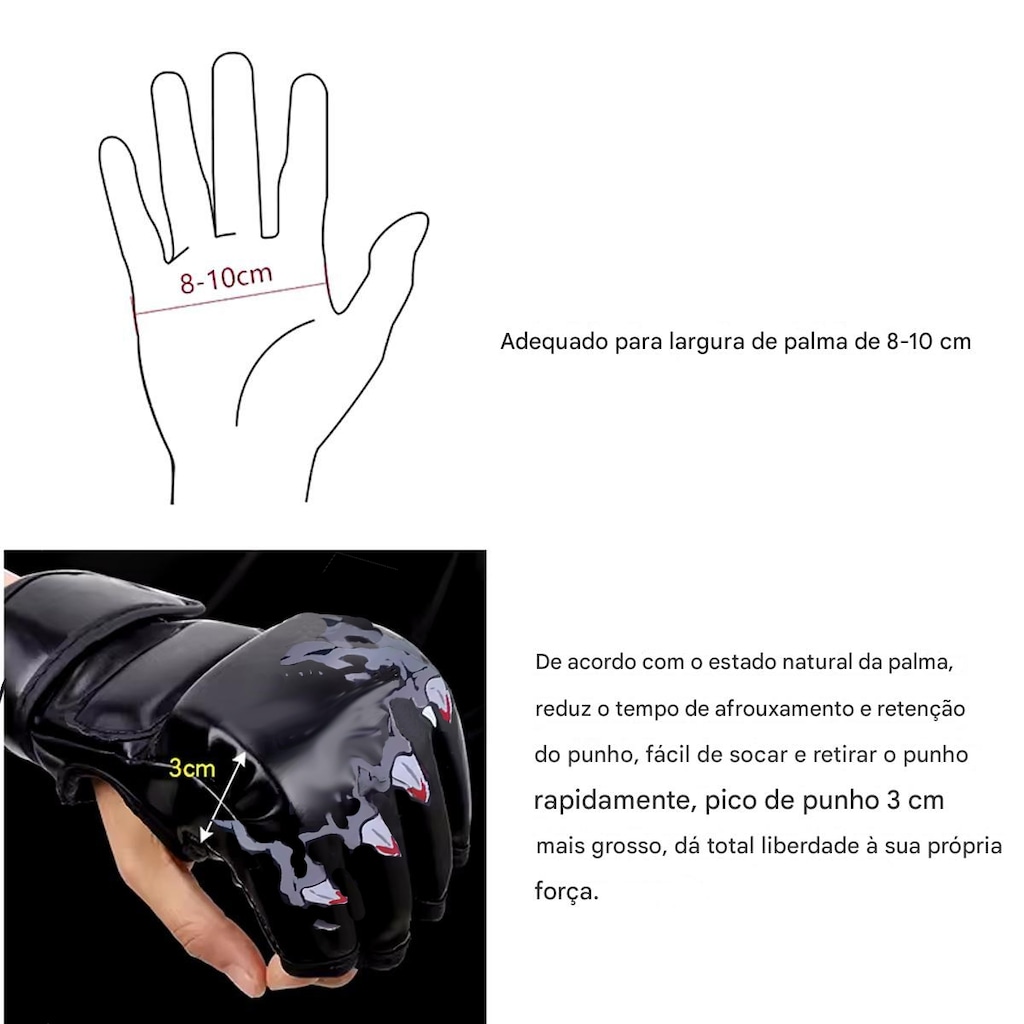 Imagem 2 do produto Luvas de Treino Gold Sports Panther Sparring Muay Thai Mma Boxe Bandagem Rápida - Adulto