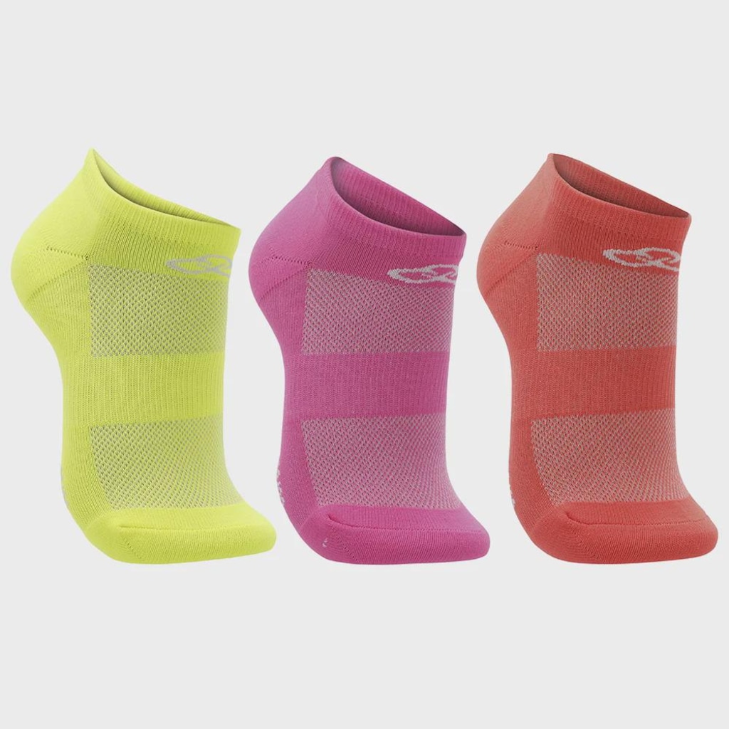 Meia Cano Invisivel Olympikus Neon - 3 pares - Unissex