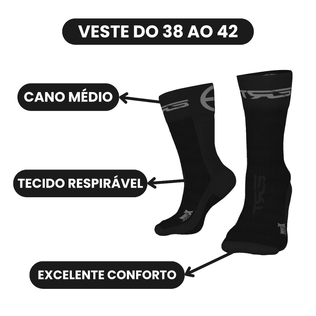 Imagem 2 do produto Kit 2 Pares Meias Ciclismo Corrida Cano Médio ERT - Adulto