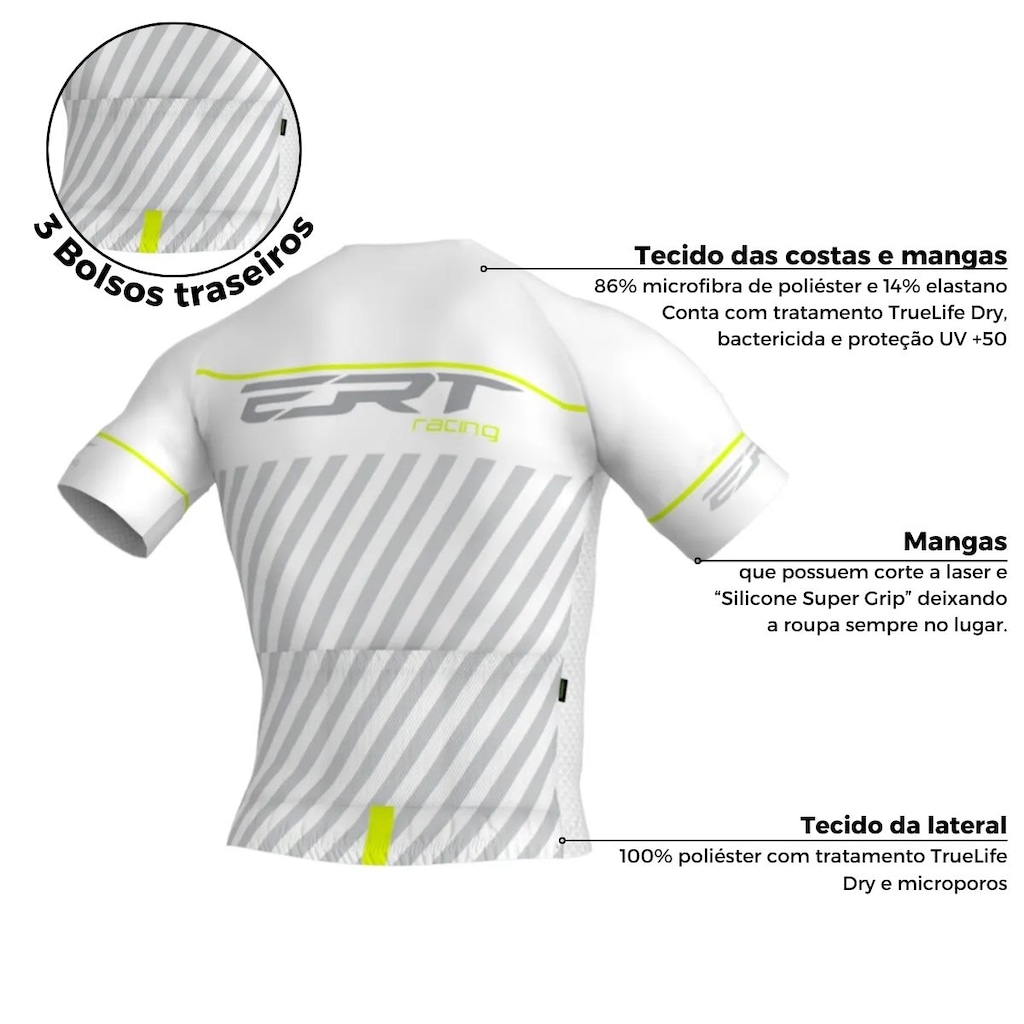 Imagem 2 do produto Camisa de Ciclismo ERT Elite Racing White Slim Fit - Masculina