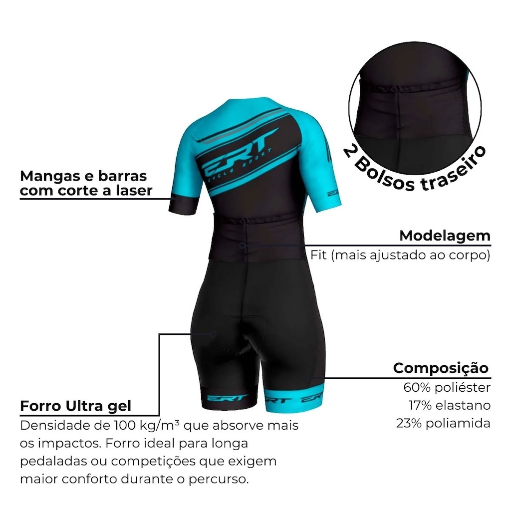 Imagem 2 do produto Macaquinho de Ciclismo ERT Team Forro em Gel - Feminino