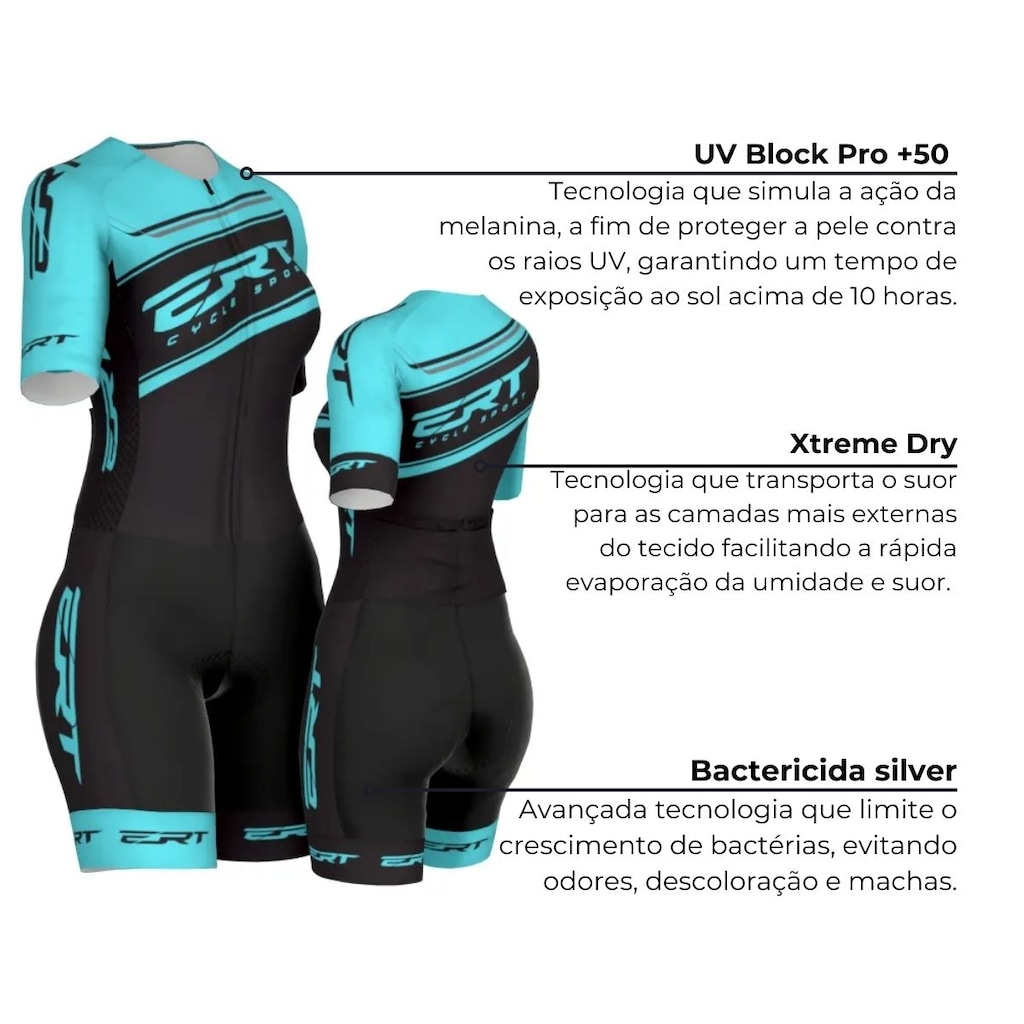 Imagem 3 do produto Macaquinho de Ciclismo ERT Team Forro em Gel - Feminino