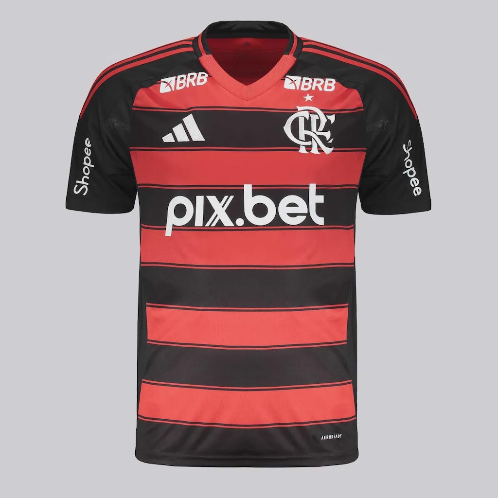 Camisa do Flamengo I 2025 adidas com Patrocínio - Masculina - Foto 1