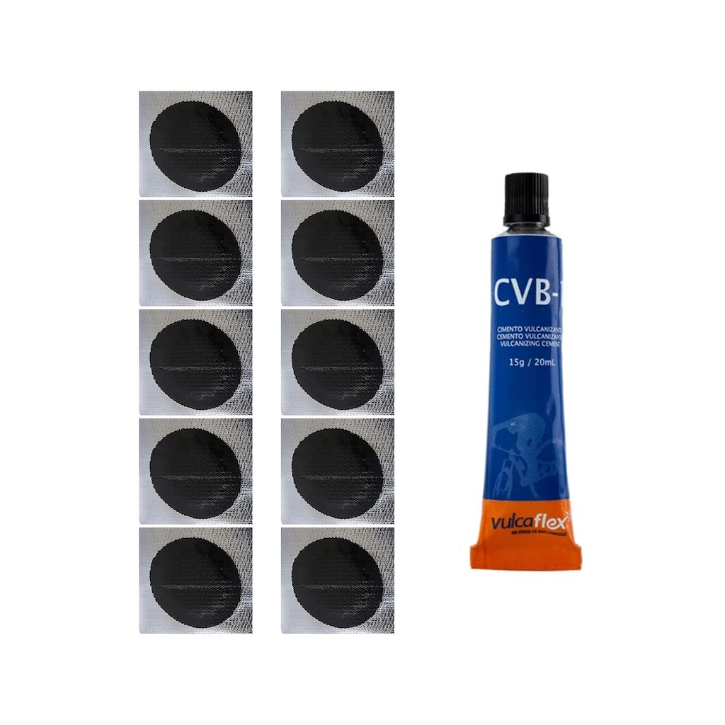 Remendo reparo 30 mm câmara de ar bike moto + Cola VulcaFlex - 10 Unidades