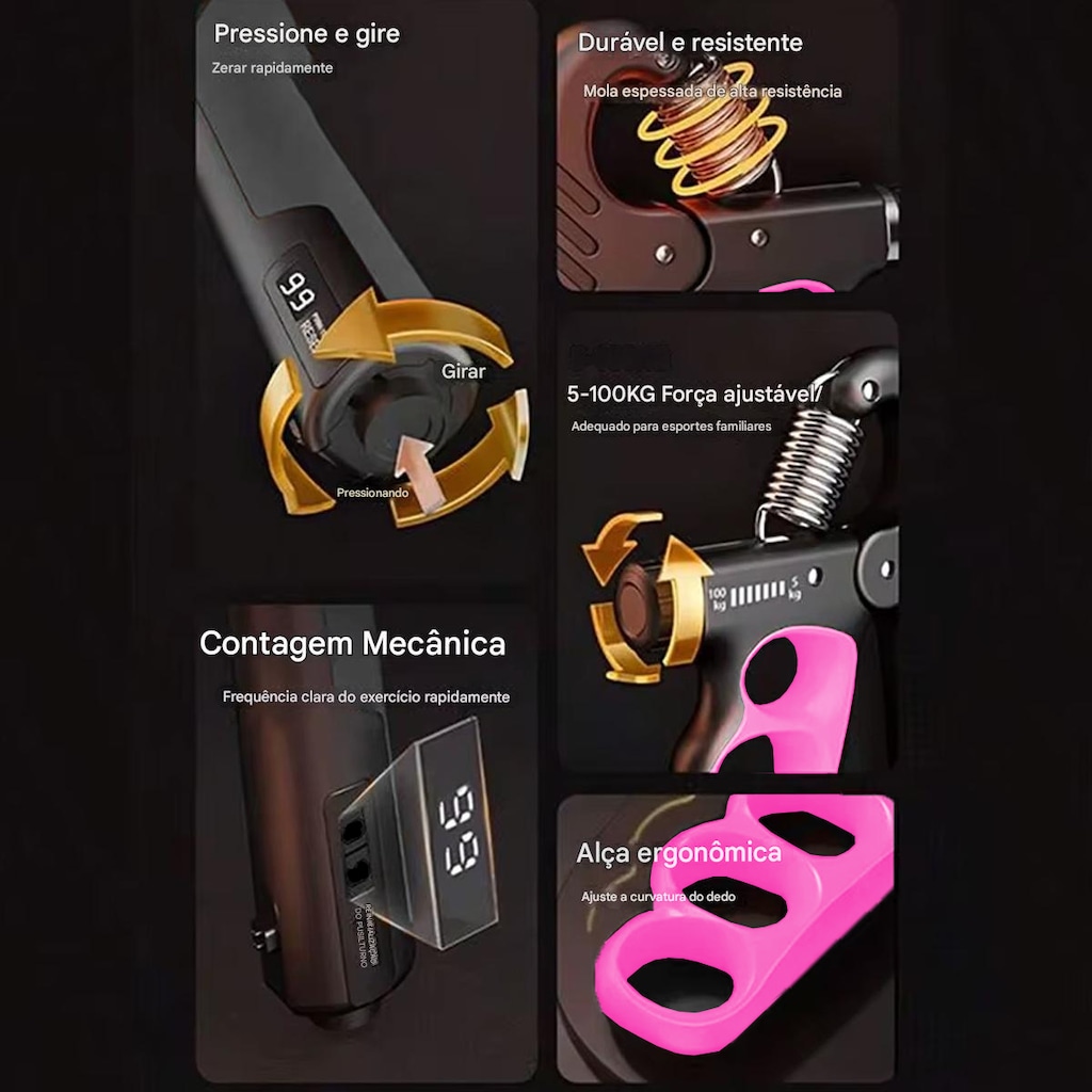 Imagem 3 do produto Hand Grip Gold Sports Garra com Carga de 5 a 100 kgs - Mola Aço Carbono com Contador