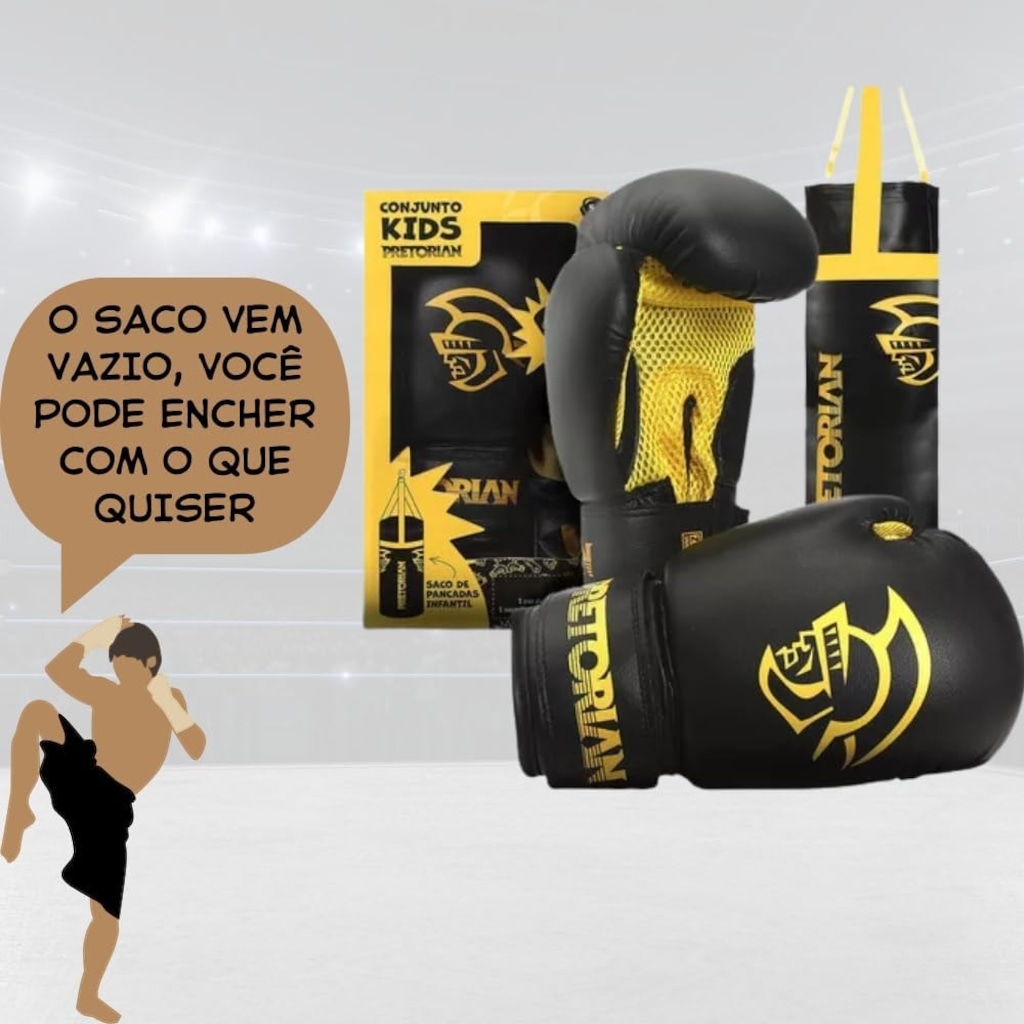 Imagem 4 do produto Kit Saco de Pancada + Luva Boxe Muay Thai 6OZ Edição Pretorian - Infantil