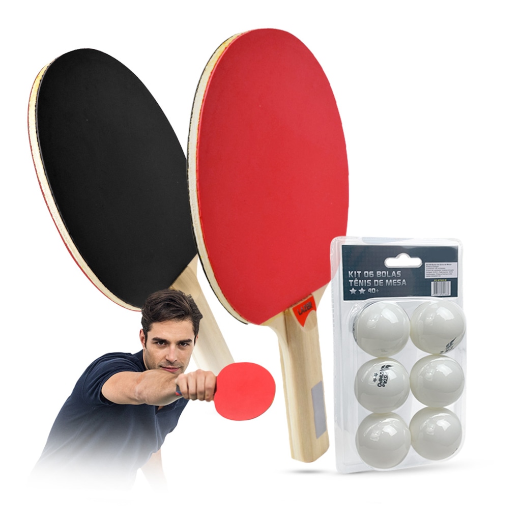Kit ping pong Pista e Campo Tênis de mesa com 02 raquetes e 06 bolinhas - Foto 1