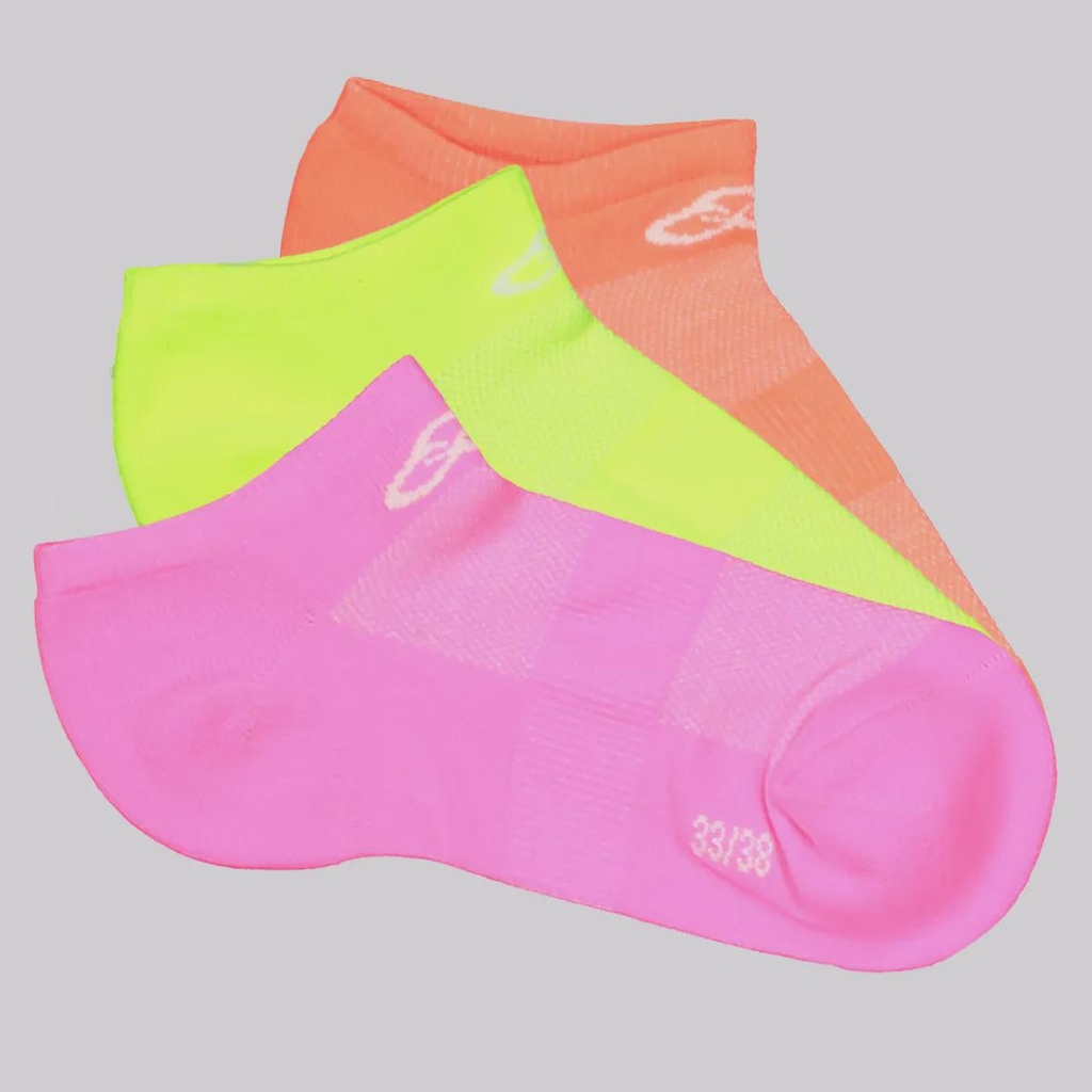 Kit 3 Pares de Meias Olympikus Cano Invisível Neon - 33-38 - Adulto