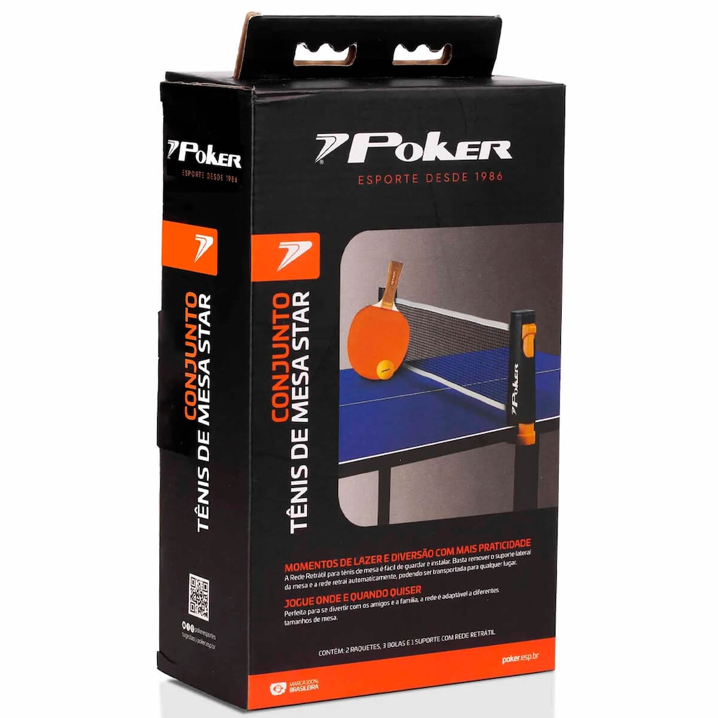 Conjunto de Tênis de Mesa Poker Star - 2 Raquetes - 3 Bolas - Rede Retratil