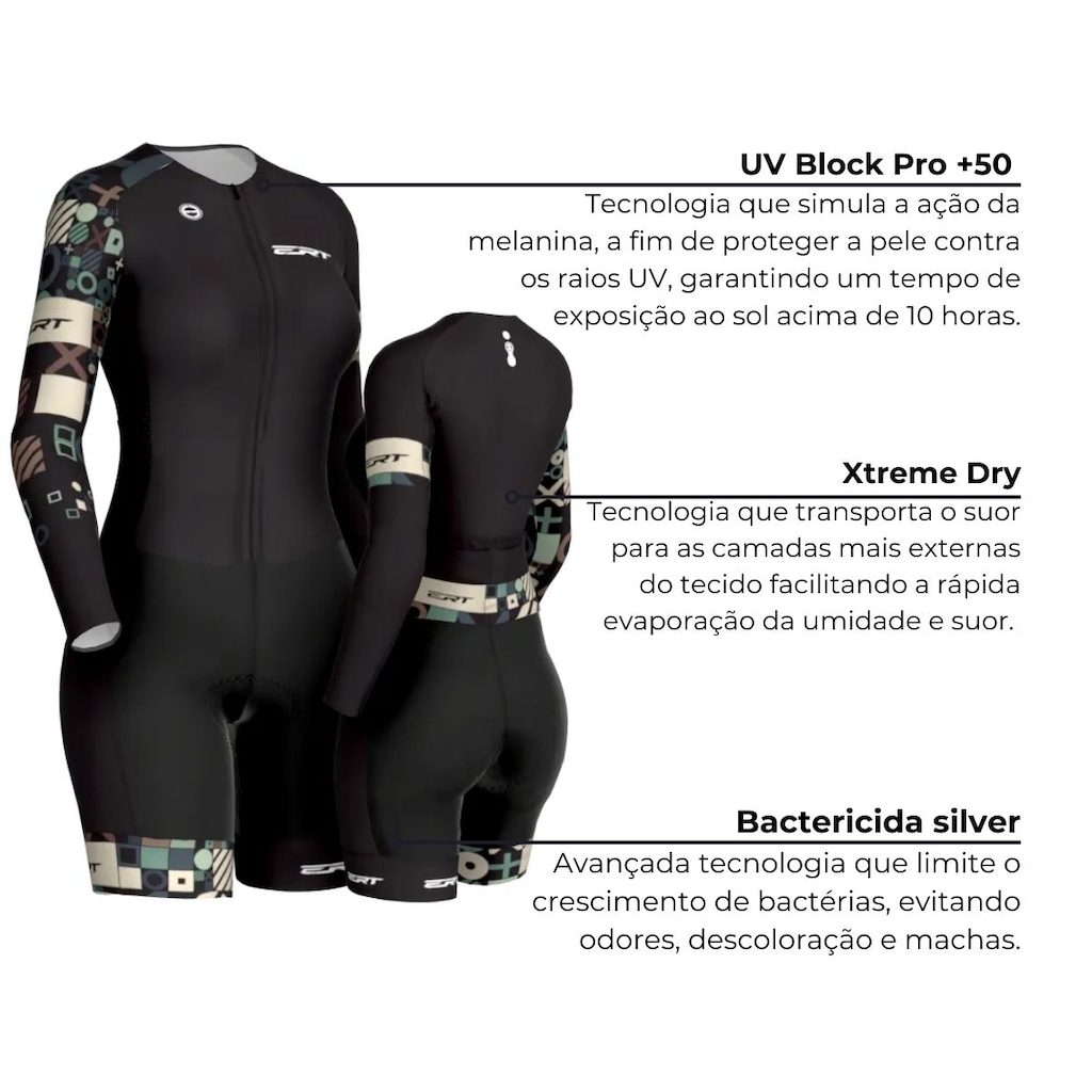 Imagem 3 do produto Macaquinho de Ciclismo Manga Longa ERT Smart Forro Gel - Feminino