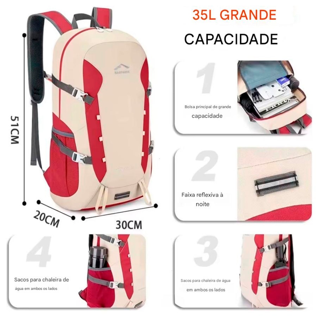 Imagem 3 do produto Mochila Esportiva Gold Sports Dobrável Camel Montanhismo A Prova De Água 35 Lts