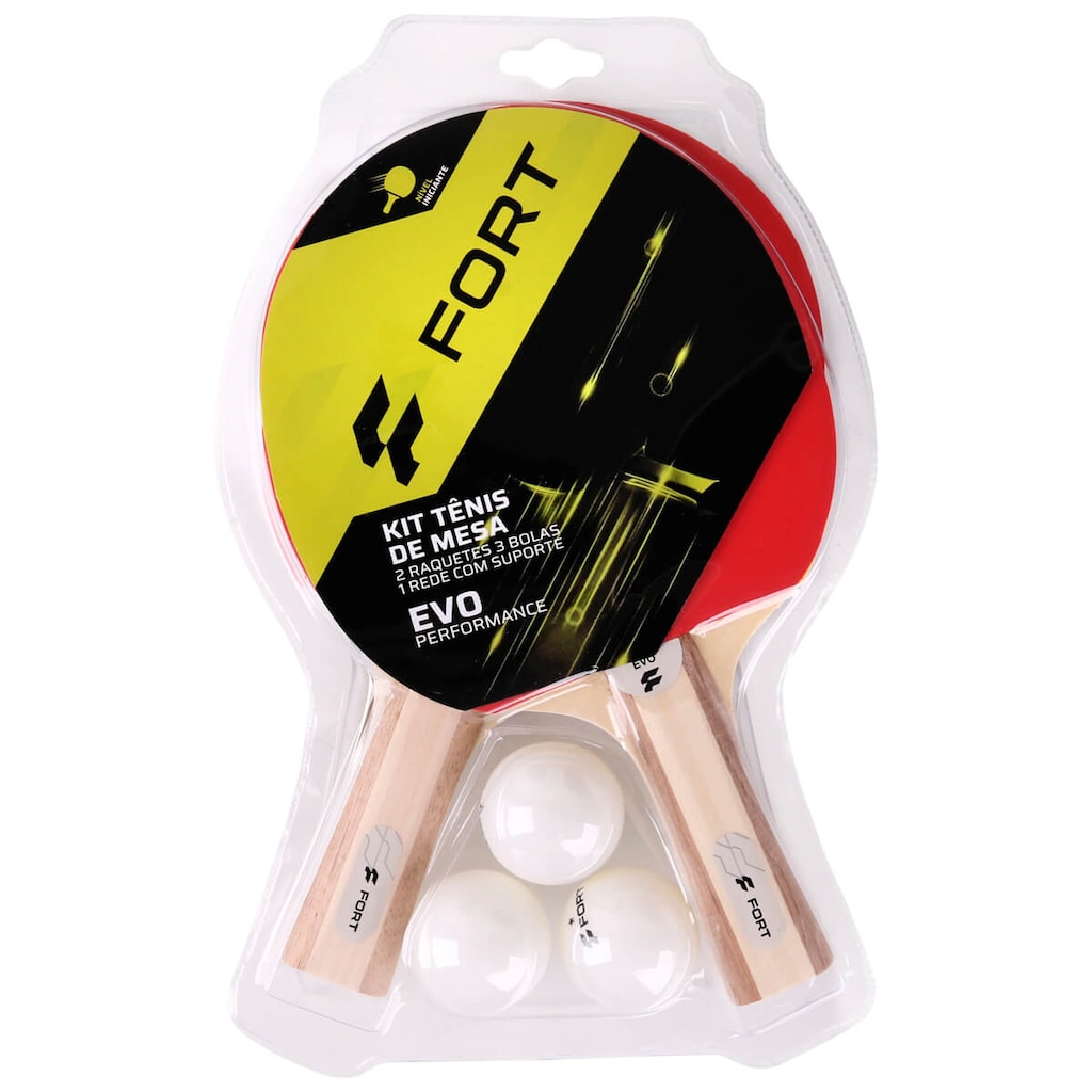 Kit Tênis de Mesa Fort Evo 2 Raquetes 3 Bolas 1 Rede com Suporte