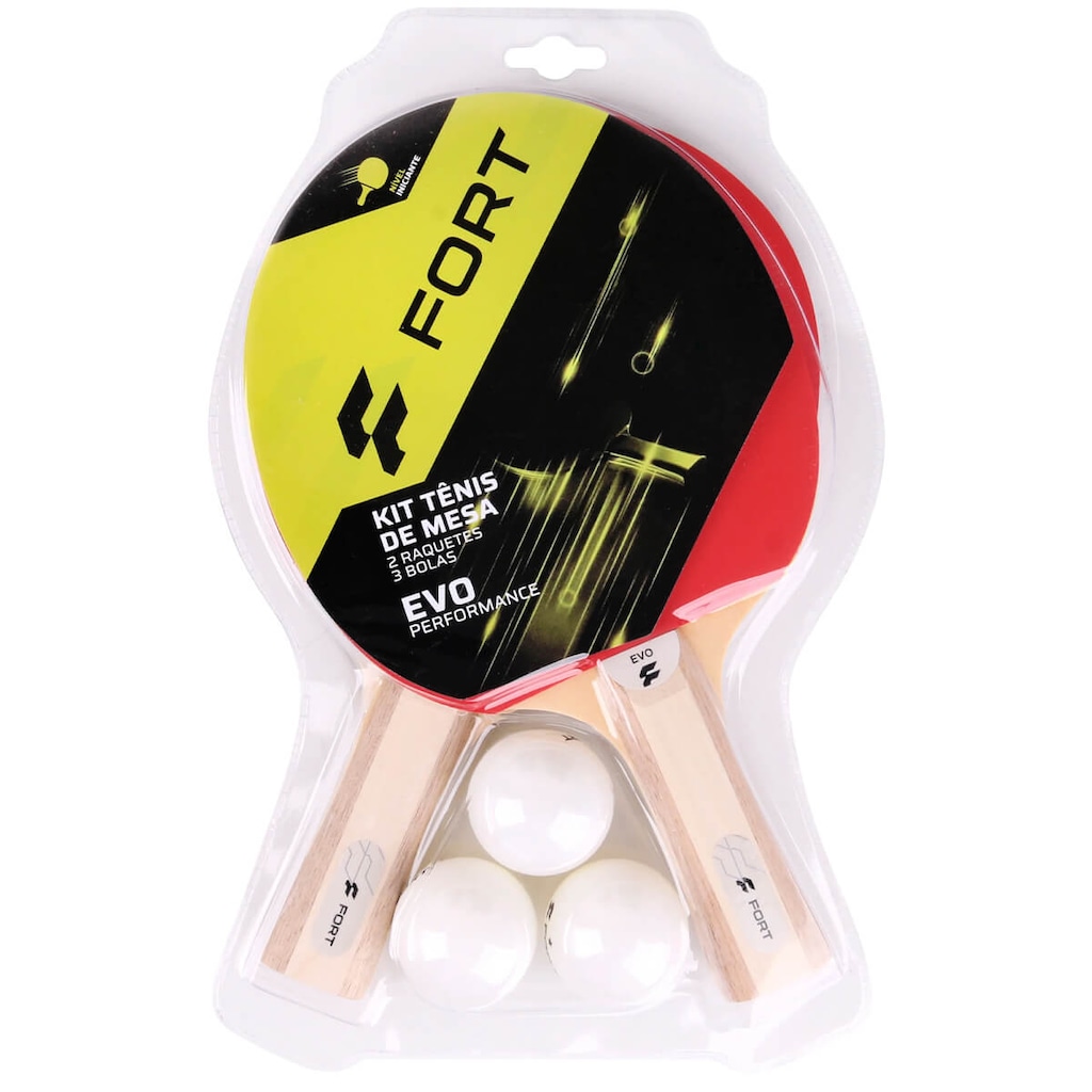 Kit de Tênis de Mesa Fort Evo 2 Raquetes 3 Bolas