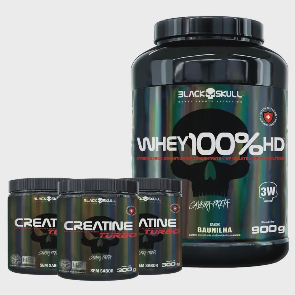 Whey 100% HD + 3 Unidades Creatina Turbo Black Skull