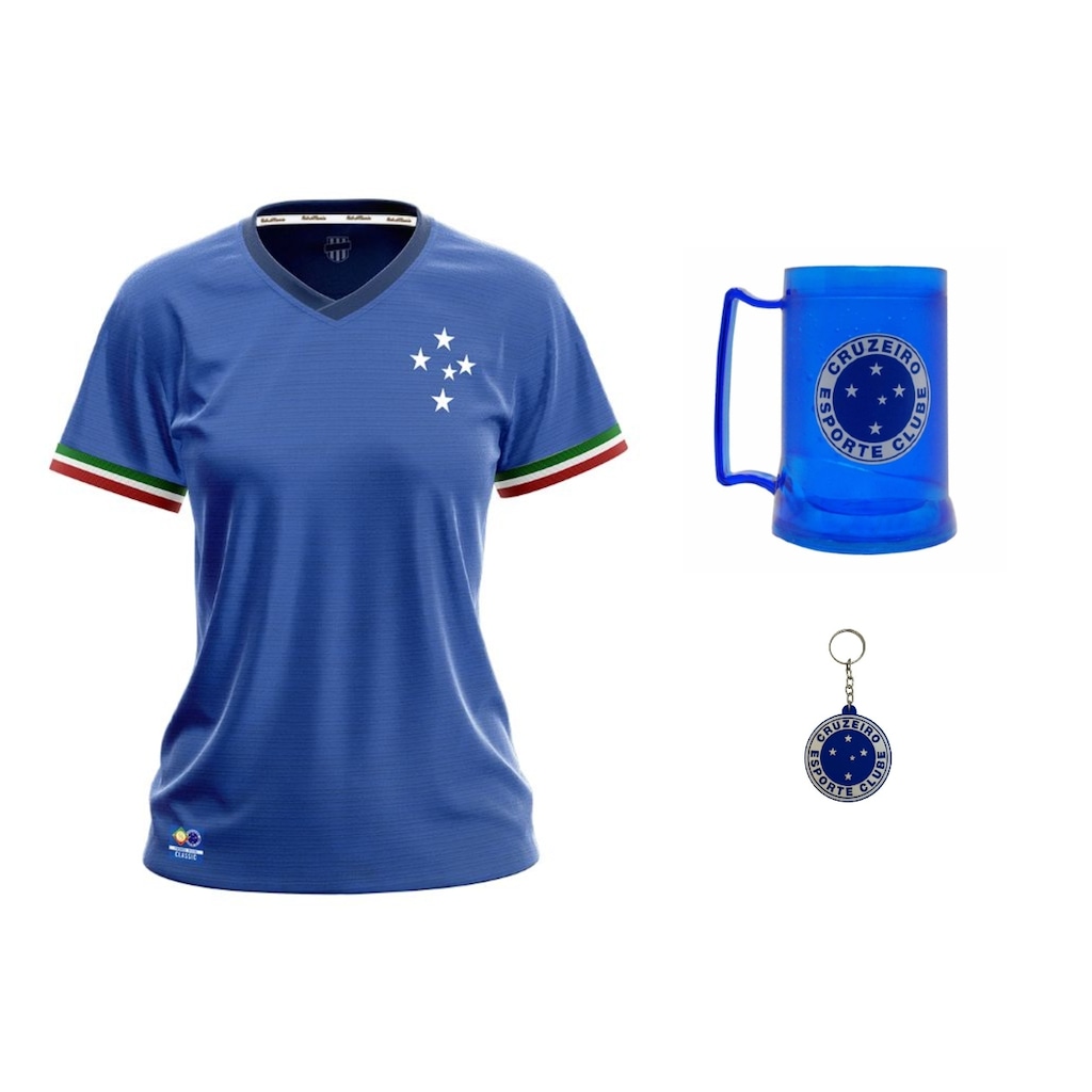 Kit Camisa do Cruzeiro Palestra Baby Look + Caneca + Chaveiro Símbolo RetrôMania - Feminina