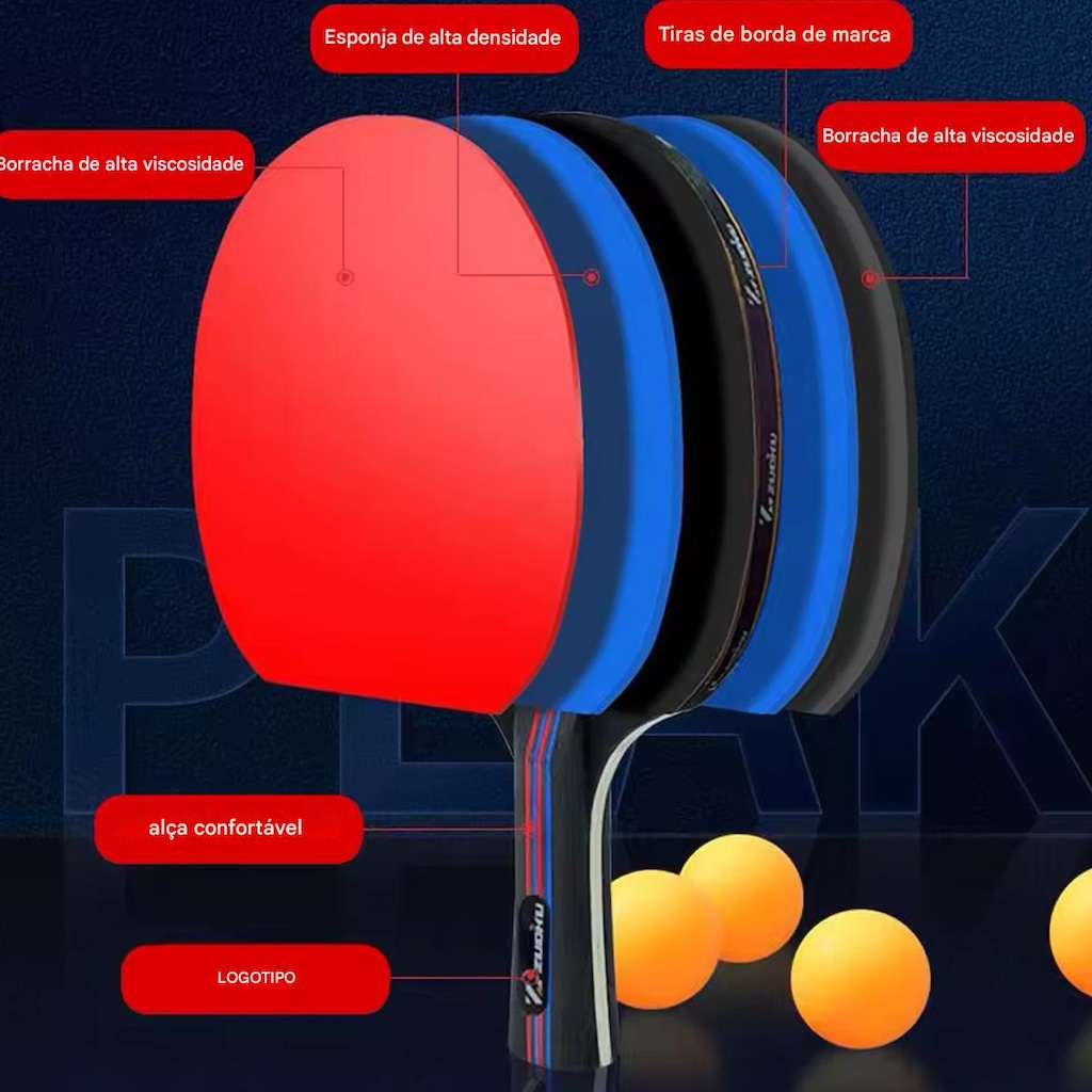 Imagem 3 do produto Raquete de Tênis de Mesa Gold Sports Zuoko 5 Estrelas Profissional com Raqueteira