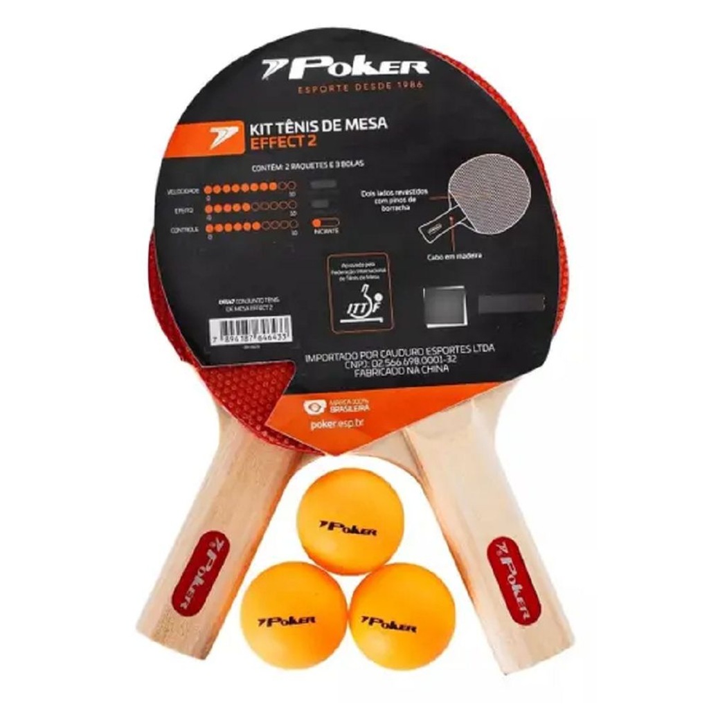 Kit Tênis de Mesa Poker Effect II 2 Raquetes e 3 Bolas