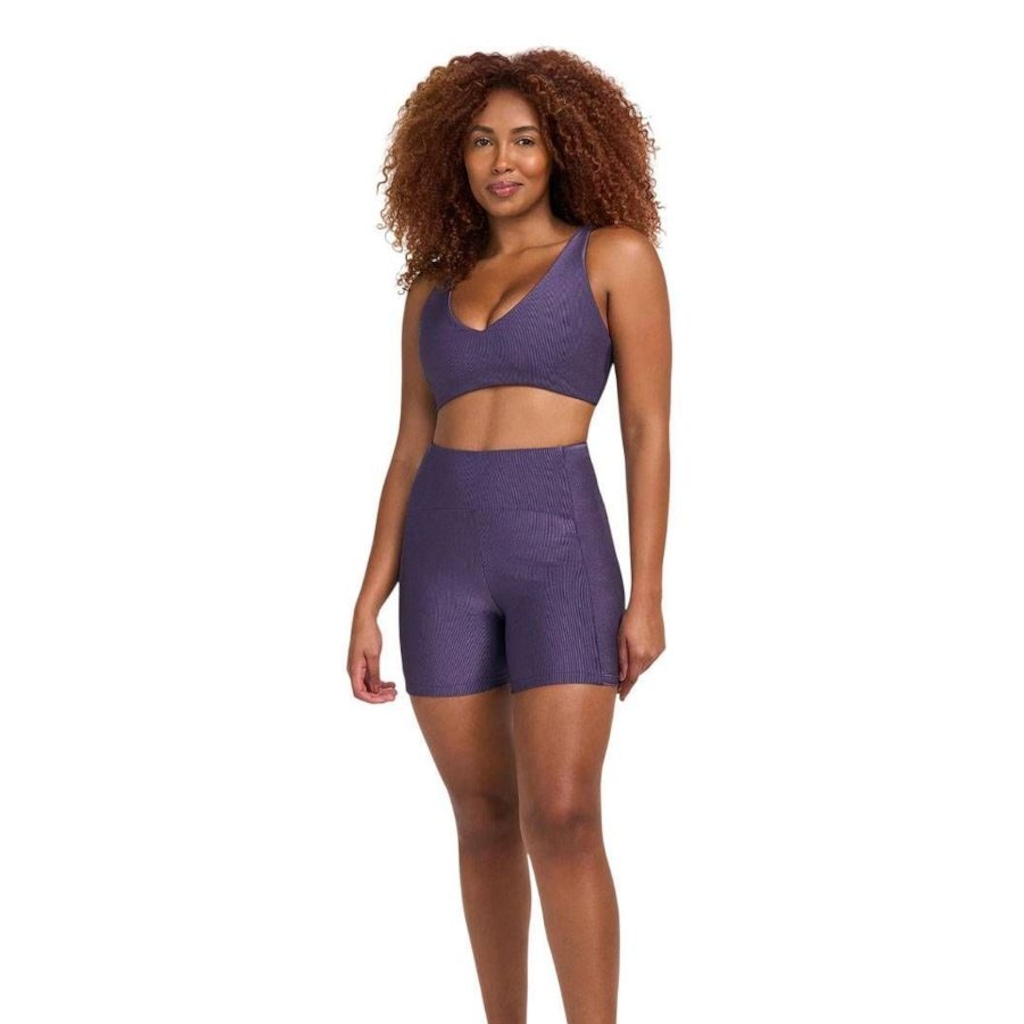 Bermuda Alto Giro Rib Shine com Bolso Feminina