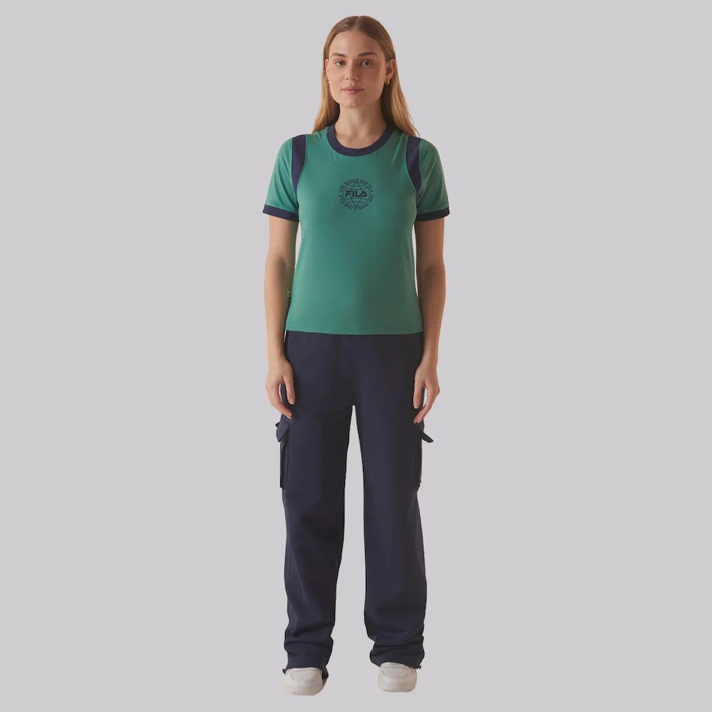 Camiseta Fila Ribbed Letter Retrô Feminina