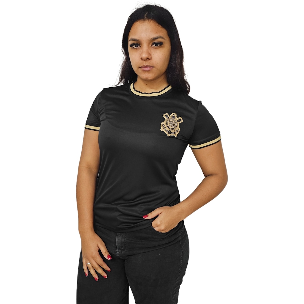 Camisa Baby Look do Corinthians Símbolo Gold Coimbra Feminina