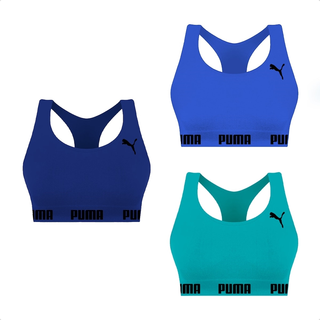 Kit Feminino Top Puma Nadador sem Costura - 3 Unidades