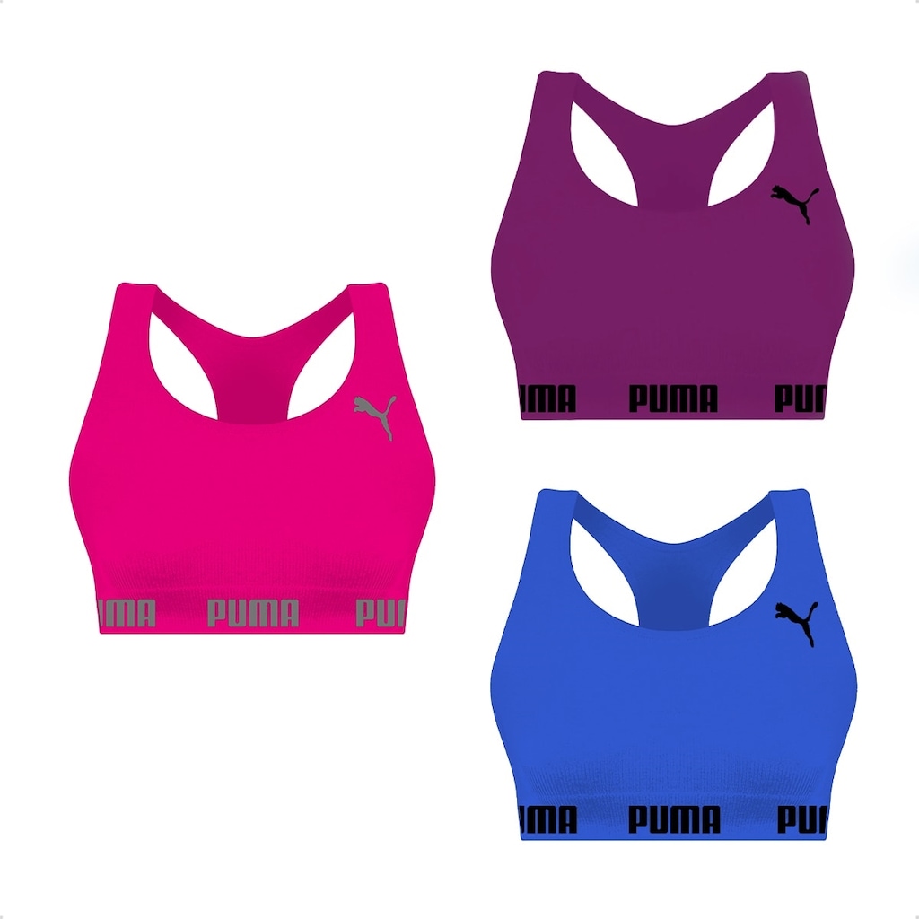 Kit Feminino Top Puma Nadador sem Costura - 3 Unidades