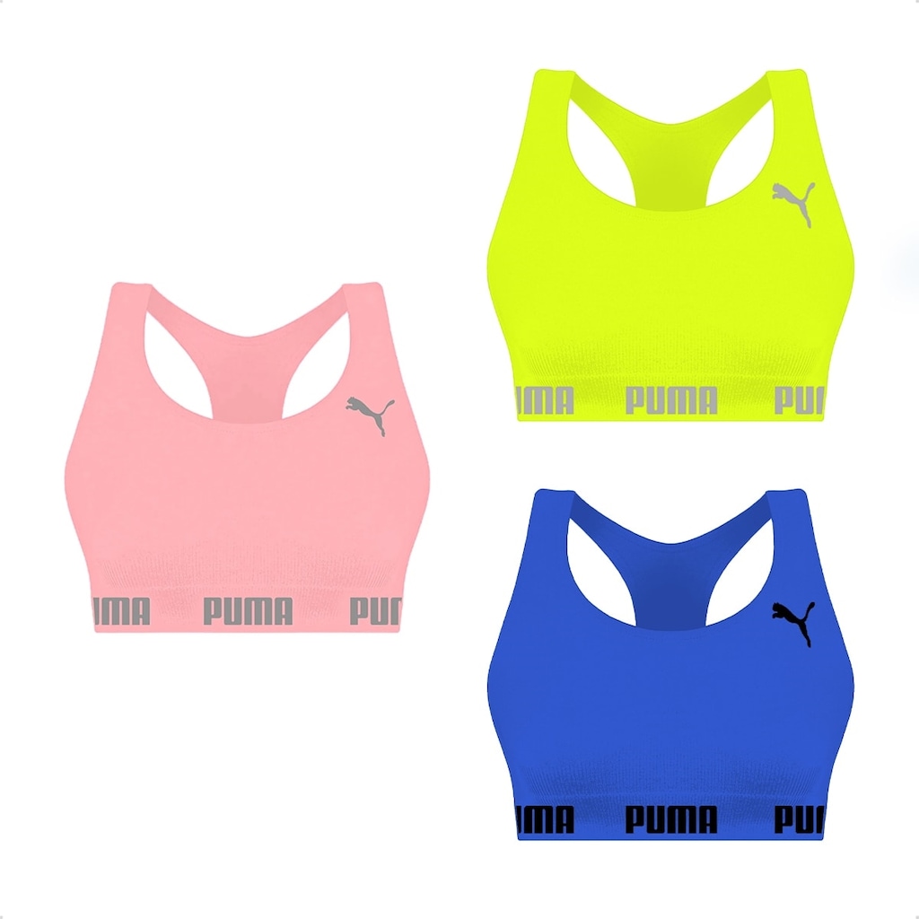 Kit Feminino Top Puma Nadador sem Costura - 3 Unidades