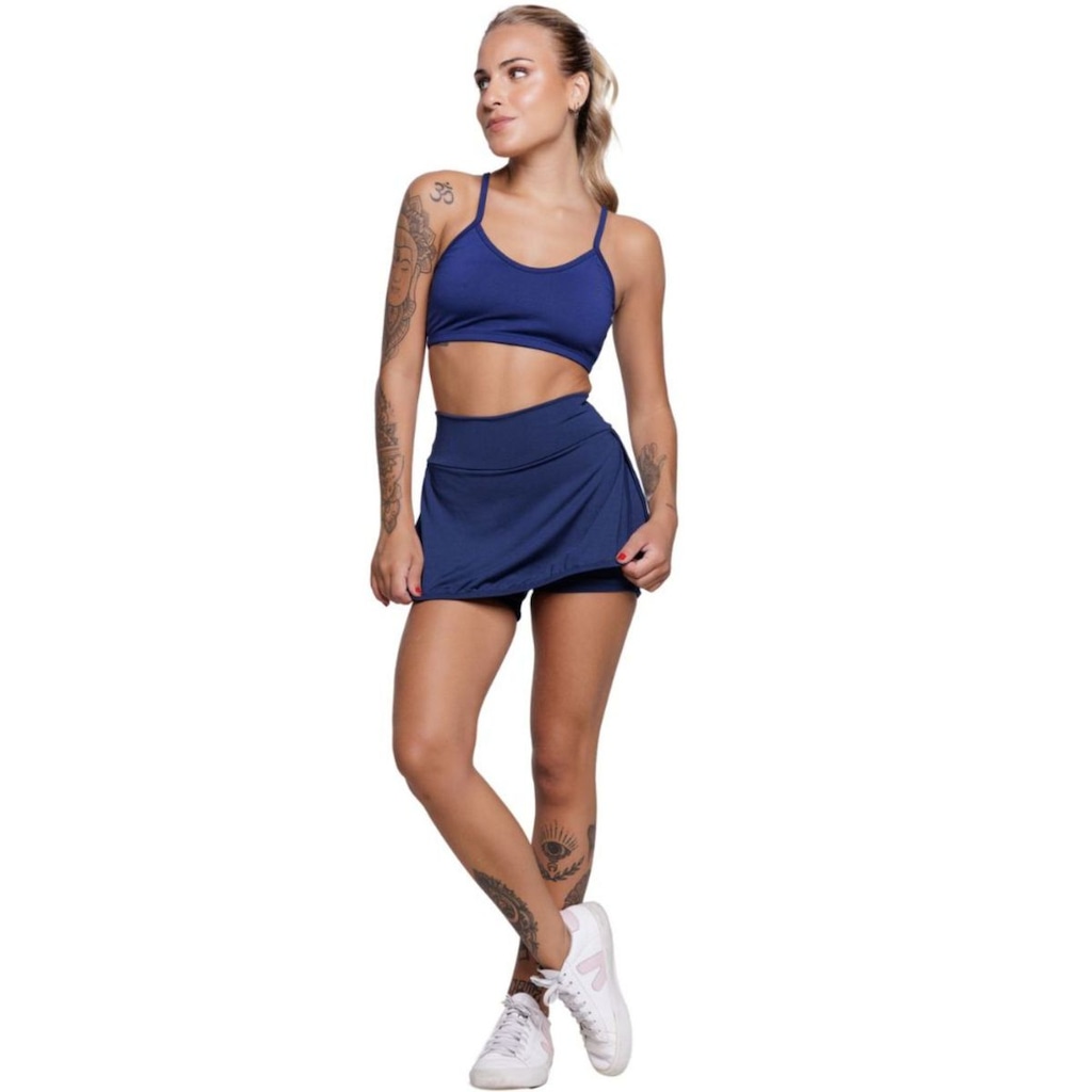 Conjunto Top Alça Fina e Short Saia Vekyo Feminino