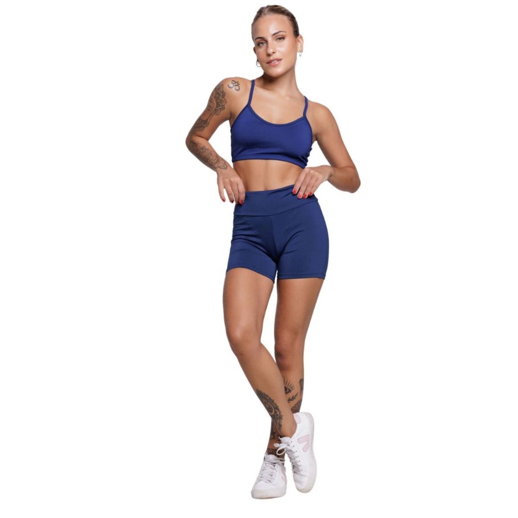 Conjunto Top Alça Fina sem Bojo e Short Suplex Vekyo Feminino