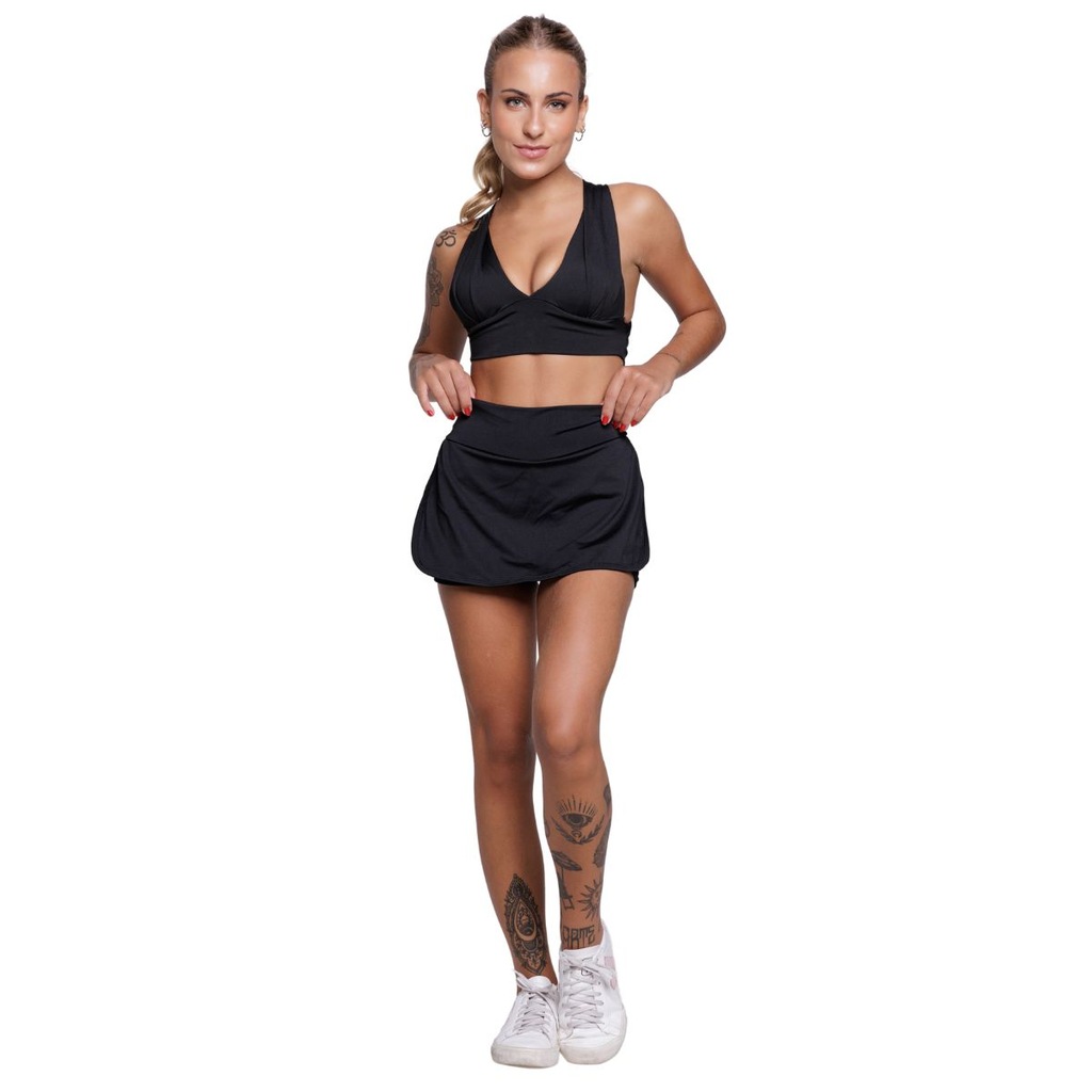 Conjunto Top bojo e Short Saia Vekyo Feminino