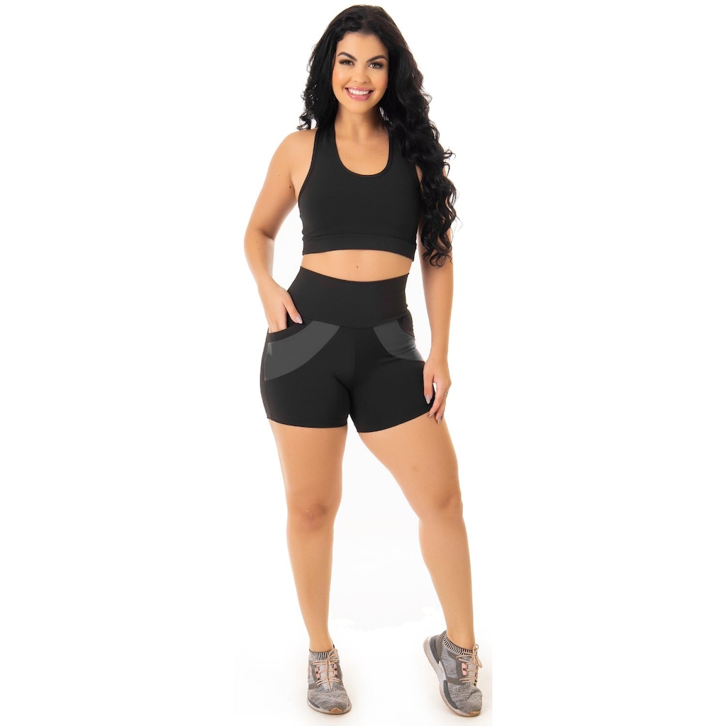 Imagem 3 do produto Short Academia Feminino Suplex Levanta Bumbum Cintura Alta