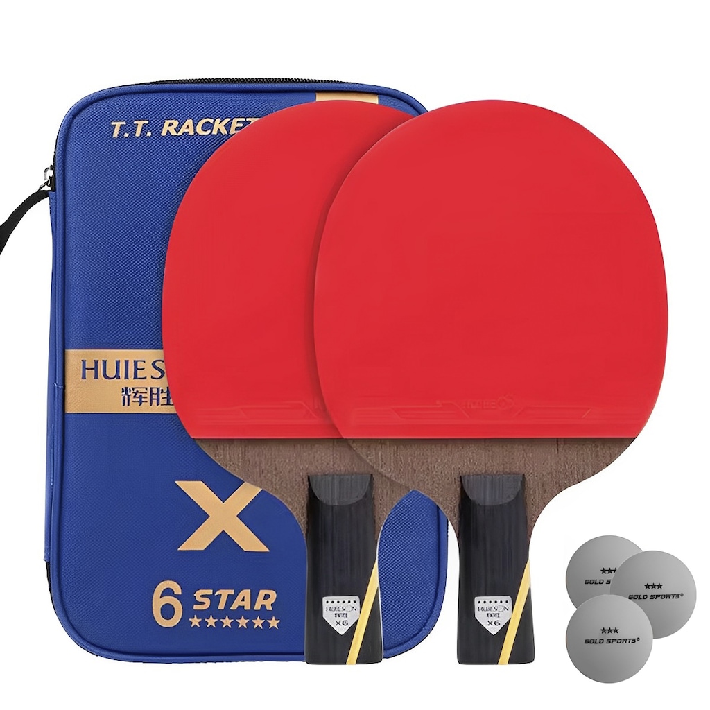 Kit deTênis Mesa Hueson Carbon 2 Raq Short 6 Estrelas 3 bolas