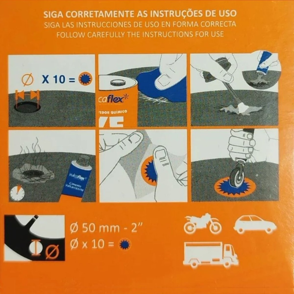 Imagem 4 do produto Kit 10 un remendo reparo 25 mm câmara de ar bike moto Vulcaflex