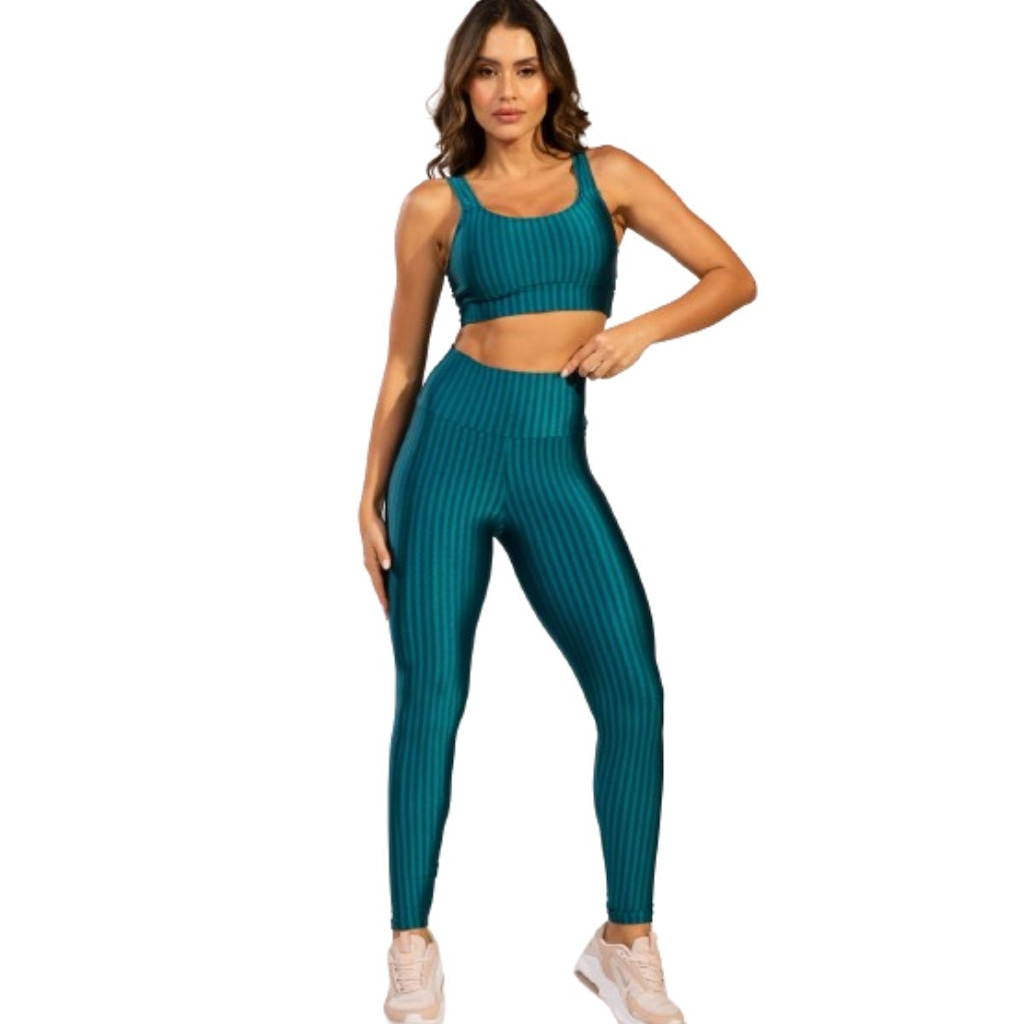 Conjunto Top e Calça New Zig 3D Fitness Vekyo Alta Compressão Feminina