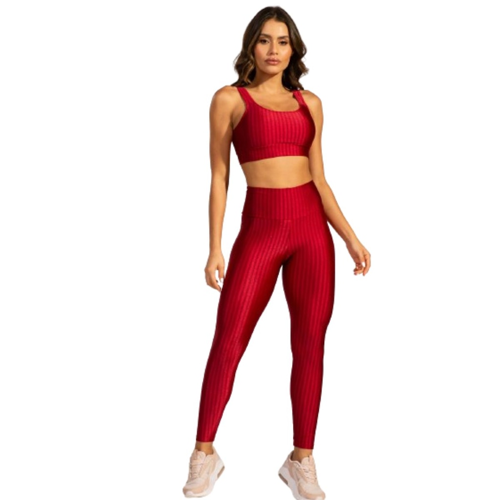 Conjunto Top e Calça New Zig 3D Fitness Vekyo Alta Compressão Feminina
