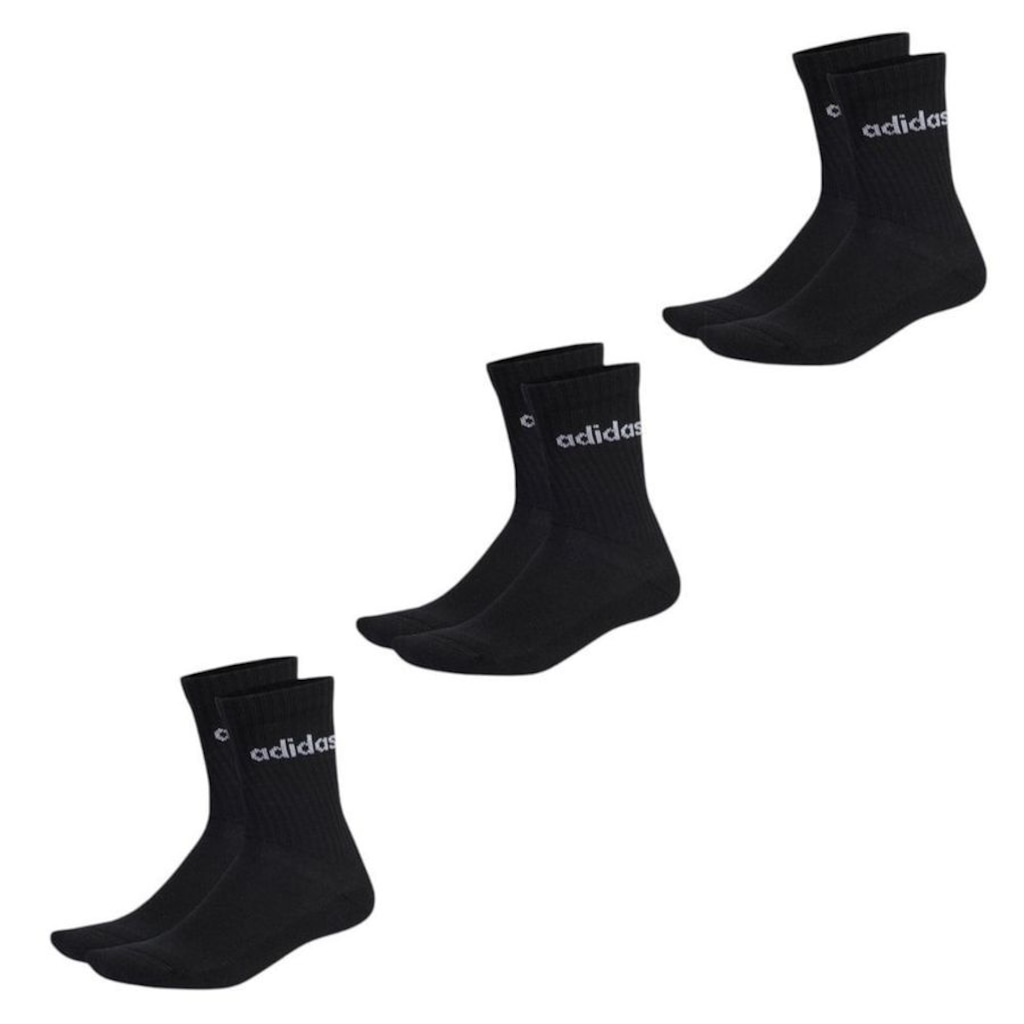 Kit 3 Pares de Meias Adidas Linear Crew Cano Alto Unissex