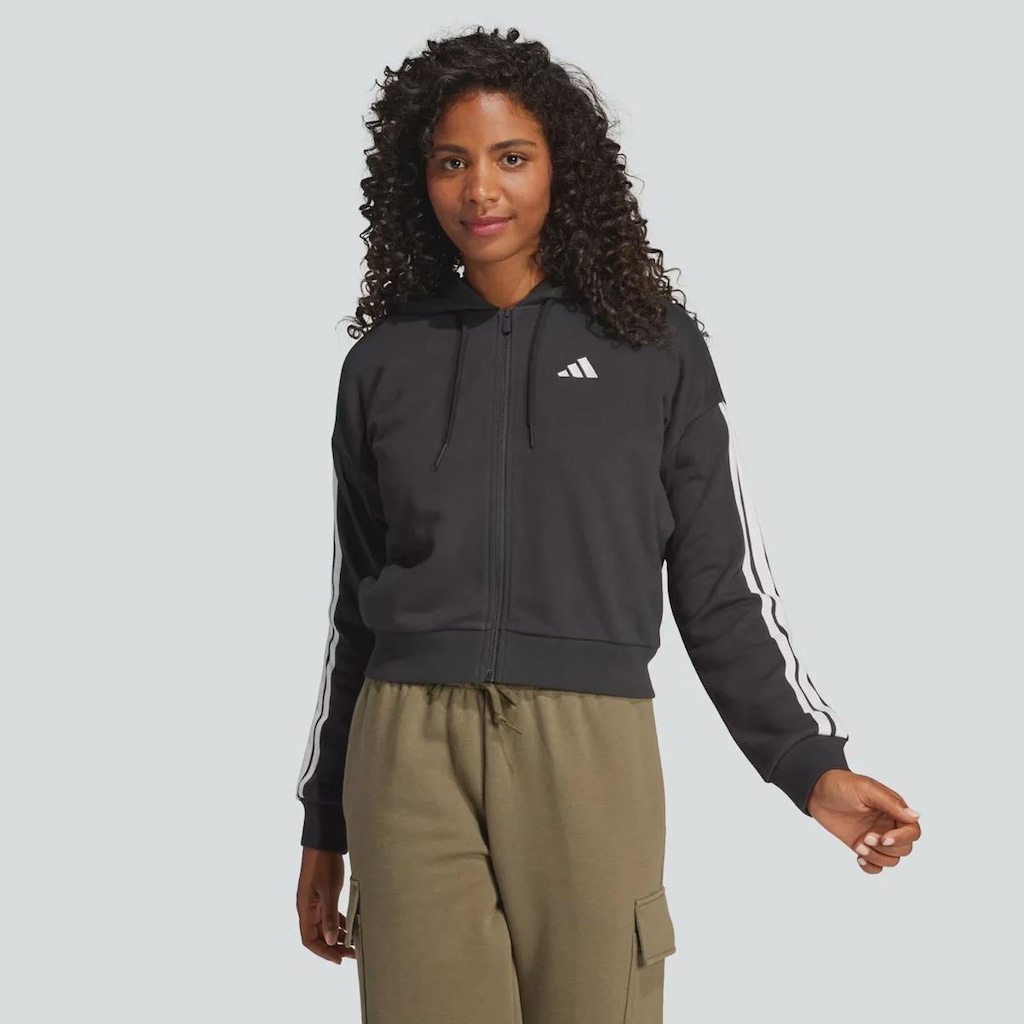 Blusão de Moletom adidas 3 Stripes com Capuz - Feminino