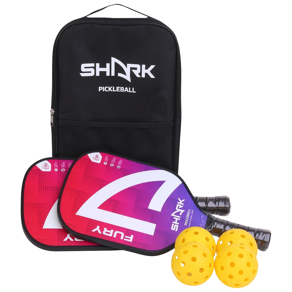 Kit Shark Pickleball 2 Raquetes 4 Bolas e 1 Capa de Transporte