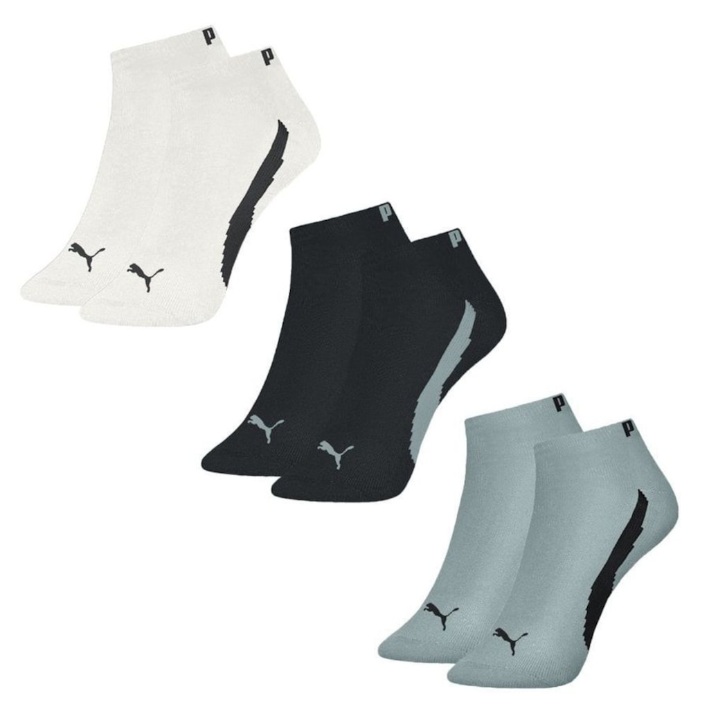 Meia Cano Curto Puma Logo - 3 Pares - Masculina