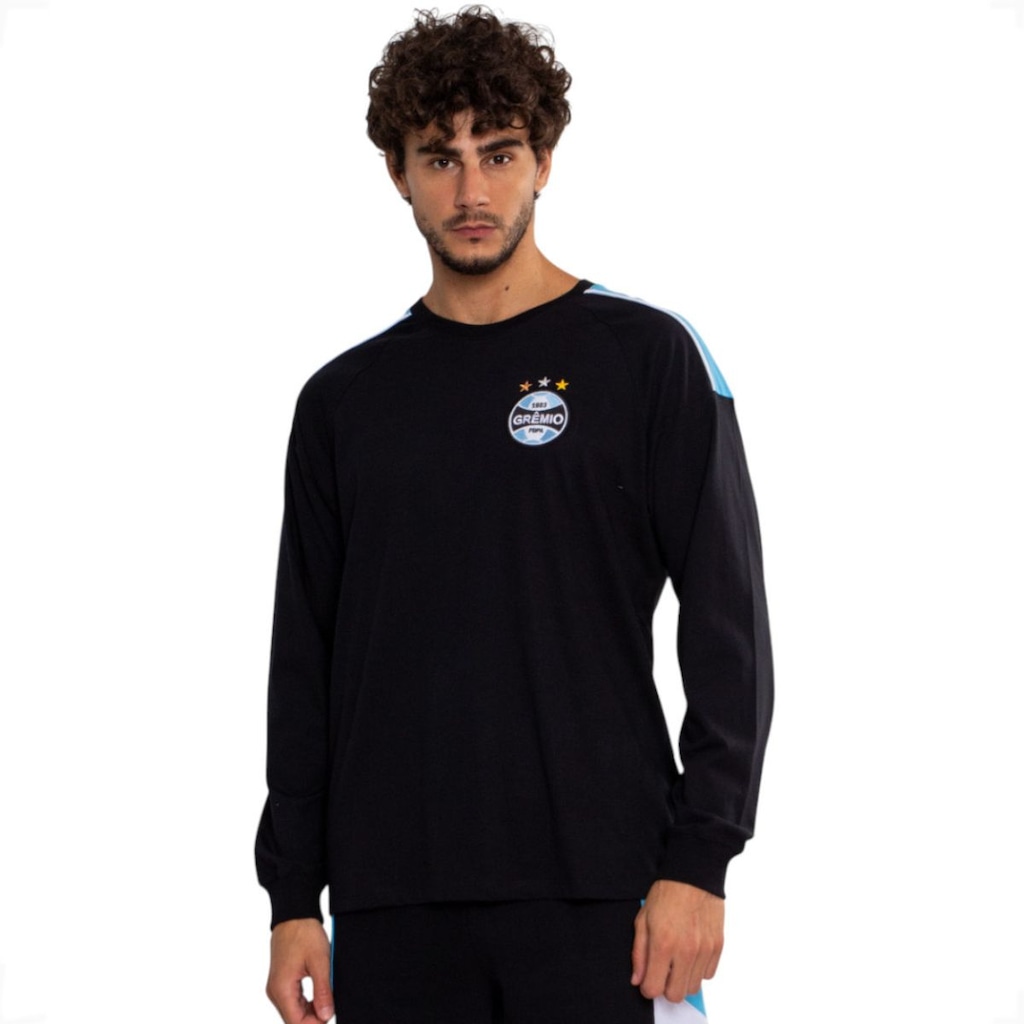 Camiseta Manga Longa Grêmio Escudo Bordado Surf Center Masculina