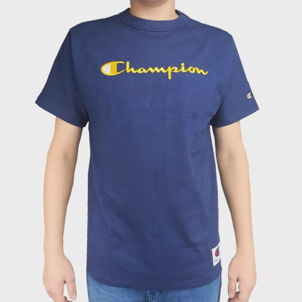 Camiseta Masculina Champion Heritage Script 30 Colors Athletic Navy
