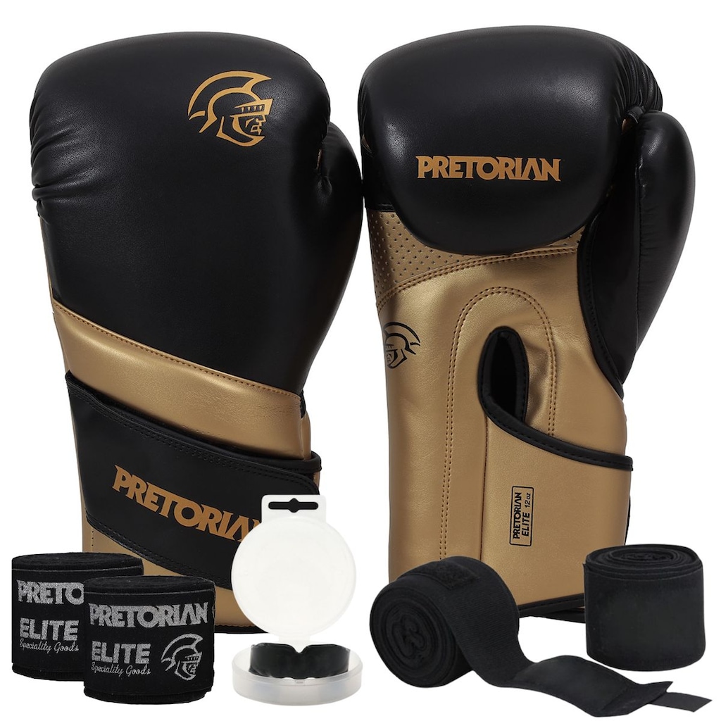 Kit Luva Boxe Muay Thai Elite Pretorian + 2 Par Bandagem + Bucal