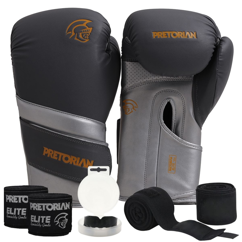 Kit Luva Boxe Muay Thai Elite Pretorian + 2 Par Bandagem + Bucal