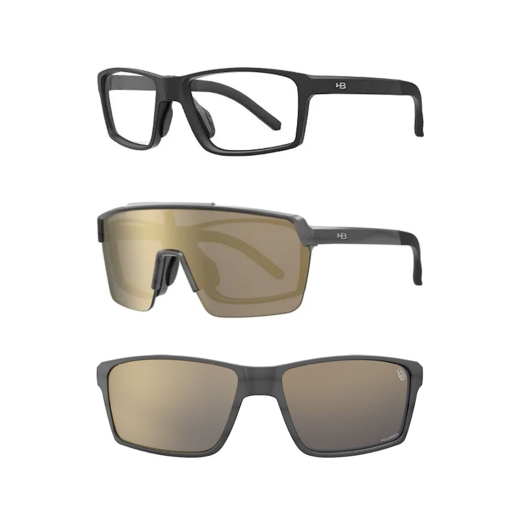 Óculos de Sol Unissex HB esportivo Presto 2.0 Gold espelhado 3 em 1